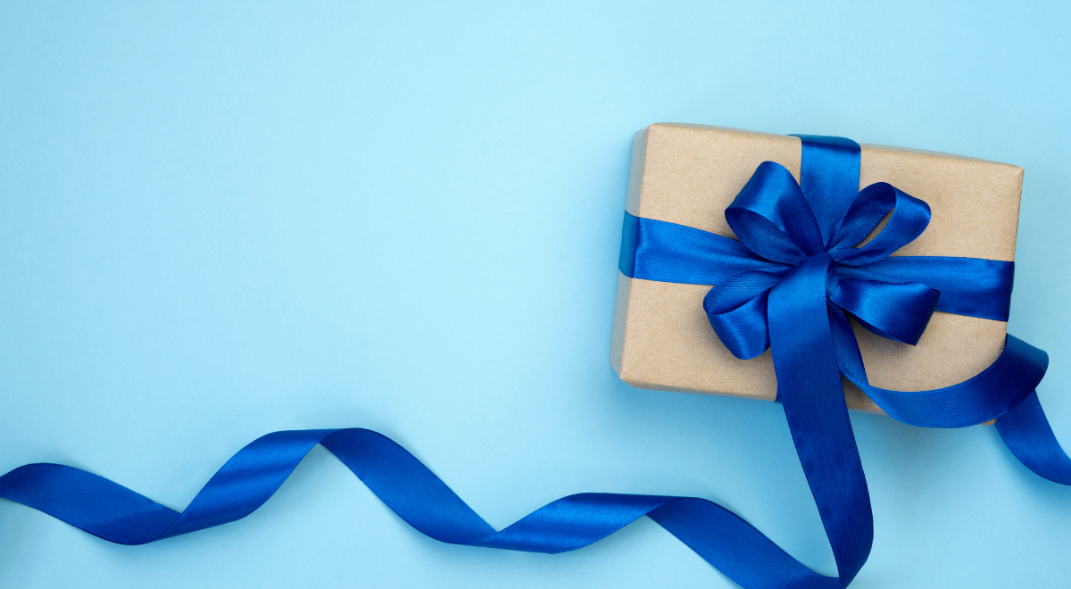 gift box with blue ribbon